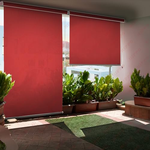 Image of HIPPO 180 GSM HDPE Outdoor Balcony Roller Blind, UV & Dust Protection Corded Roll Up and Down Light Filtering Blinds for Garden (Robin-Red, 3FTX5FT)