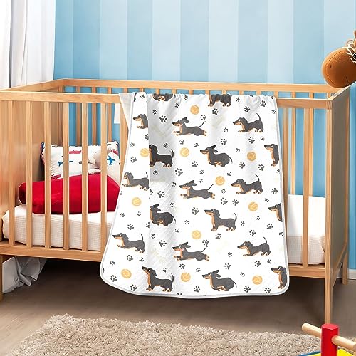 Image of Swaddle Blanket for Dachshund with Dog Paws Baby Receiving Blanket Muslin Baby Swaddles Soft Cotton Breathable Nursery Blankets for Unisex Boys and Girls 30x40 Inch