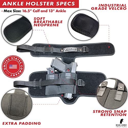 Ankle Holster for Concealed Carry | American Company | B.U.G Leg Holster | Compatible with Glock 43, 42, 33, 30, 27, 26 S&W M&P Shield 9mm, Bodyguard .380, Ruger LCP, LC9, Sig Sauer