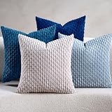 ANBURG Housse Coussin Canape 40x40 Bleu Dégradé en Velours Côtelé, Lot de 4 Coussins Décor...