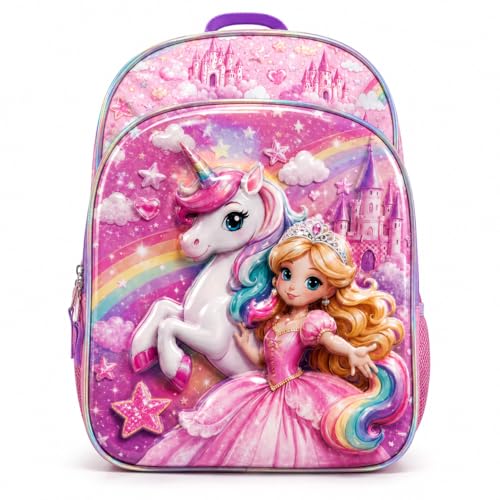 DOYULIK Mochila holográfica 3D de 43 cm de grande capacidade para viagens ao ar livre, Princesa-unicórnio, M