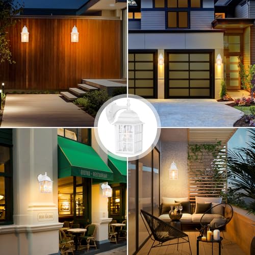 2-Pack Dusk to Dawn Outdoor Wall Light, Waterproof Exterior Wall Lantern Lighting Fixtures with Photocell Sensor, White Outside Sconce with E26 Socket, Anti-Rust Wall Mount for Porch House Garage by Brightever - Used condition - Image 7