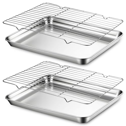 Baking Sheet with Rack Set (2 Pans + 2 Racks), Stainless Steel Quarter Sheet Pan with Cooling Rack, Rust Free & Warp Resistant & Nonstick, 12.4 x 9.6 x 1.2 Inch Baking Sheet with Rack Set (2 Pans + 2 Racks), Stainless Steel Quarter Sheet Pan with Cooling Rack, Rust Free & Warp Resistant & Nonstick, 12.4 x 9.6 x 1.2 Inch