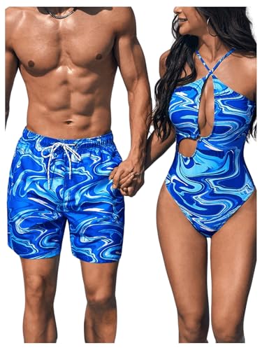 Floerns Men's Swim Trunks Floral Print Swimwear Drawstring Waist Board Shorts4