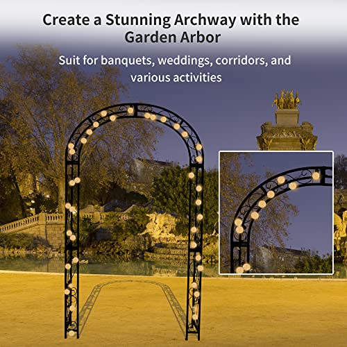 Flohover 48.8" W X 83.8" H Garden Arch, Black Sturdy Metal Iron Arbor, Courtyard Cast Trellis For Various Climbing Plant, Outdoor European-Style Archway Wedding Ceremony Party #TOP3