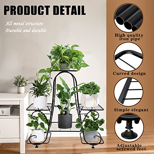 Zhazhadi Metal Plant Stand Indoor Outdoor Multiple 6 Tier Tall Corner Flower Pot Holder Stands Shelf Rack Wrought Iron Tiered Planter Shelves For Patio, Living Room, Garden, Balcony, Black #TOP2