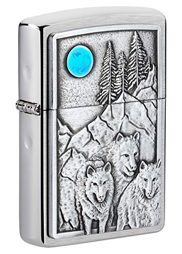 Encendedor de bolsillo Zippo Wolf Pack y Lobo Luna miniatura 1