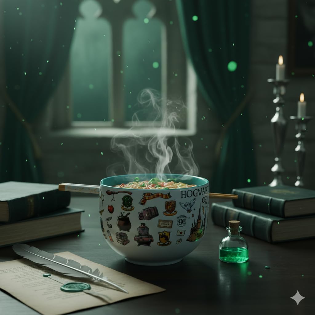 Silver Buffalo Harry Potter Icons Ceramic Ramen Noodle Rice Bowl with Chopsticks, Microwave Safe, 20 Ounces - Image 2