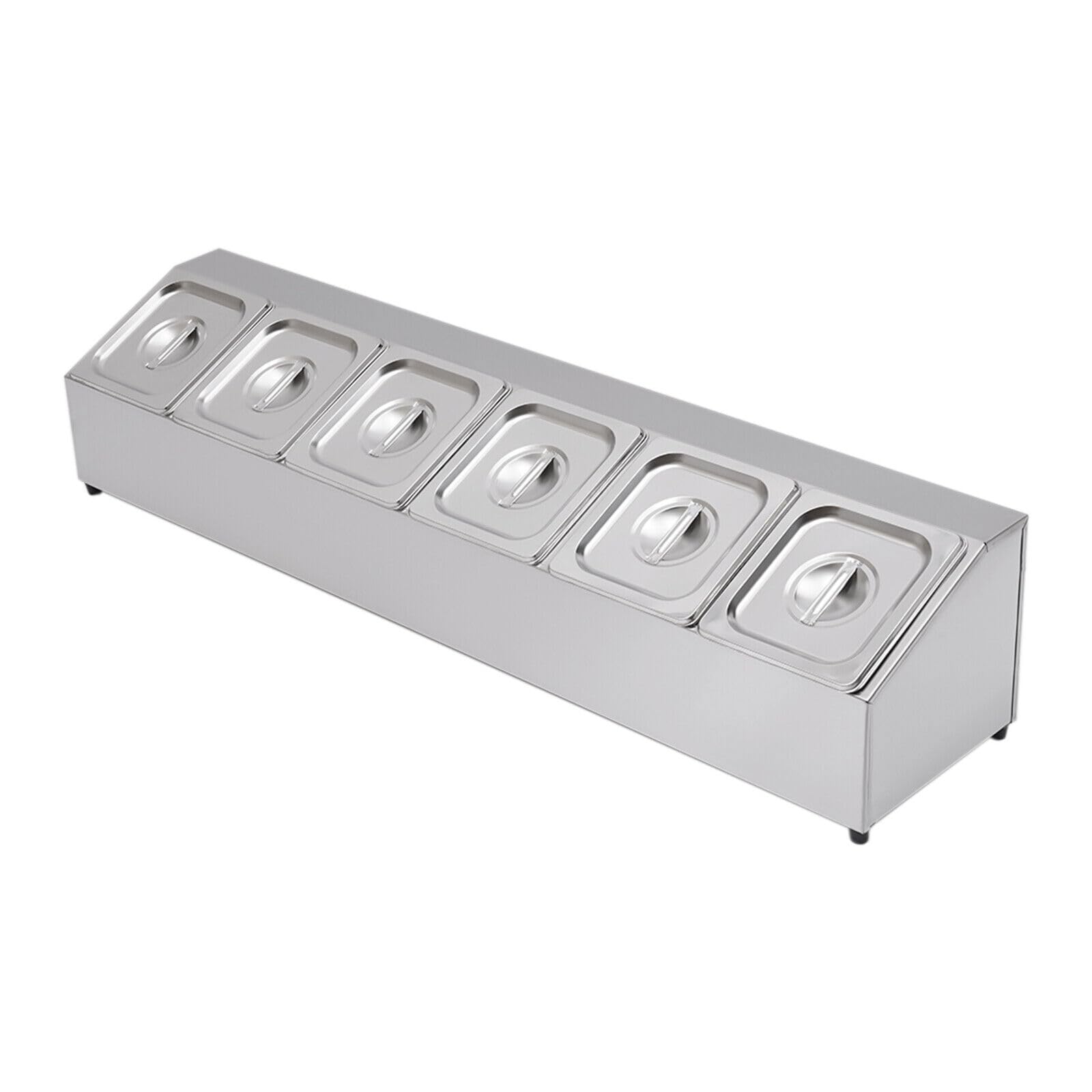 Recipiente para ingredientes, 6 insertos, caja de ingredientes, caja de condimentos, placa de accesorios para recipientes GN Gastronorm RCPN 6, con 6 recipientes GN y 6 tapas, recipiente