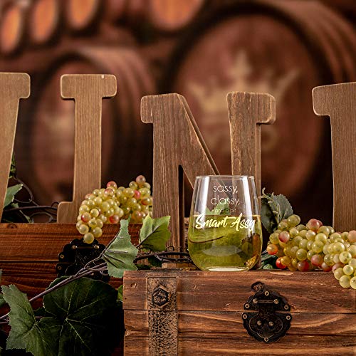 Funny Stemless Wine Glass 17Oz With Funny Saying For Women. For The Sassy Classy And Smart Assy Woman And Best Friend. Includes A Complimentary Food Vino Pairing Card #TOP2