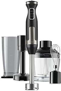 BLACK+DECKER BXHBA1500E 4-in-1 Hand Blender 1500W, 20 Speeds + Turbo, Splash Proof, Measuring Cup, Chopper Bowl, Whisk and…