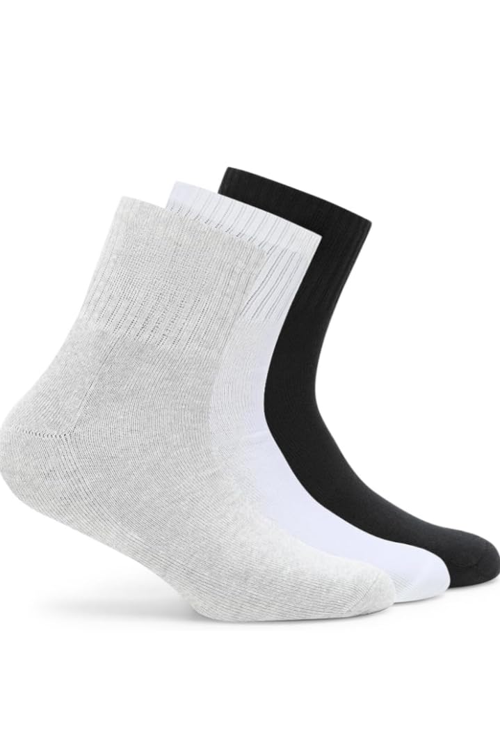 Unisex Sports Socks Quarter Length, 3-Pair Pack, Grey White Black-picture-19