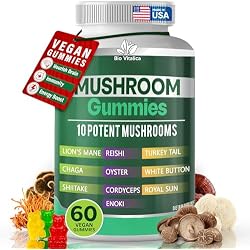 Mushroom Gummies – 10 Mushroom Complex with Lion’s Mane, Reishi, Chaga, Cordyceps & More – Fruity Vegan Gummies – Non-GMO, Gluten-Free, Plant-Based – 1 Pack