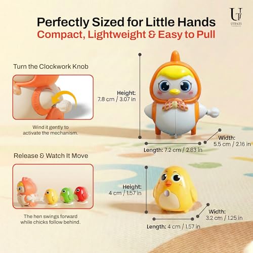Image of Chicken Toys for Kids, Swinging Chain String Magnetic Hen with Chick Learning to Crawl Spring Toy, Crawling Wind-up Duck, Walking Chicken Cute Windup Toy for Boys Girls Toddler