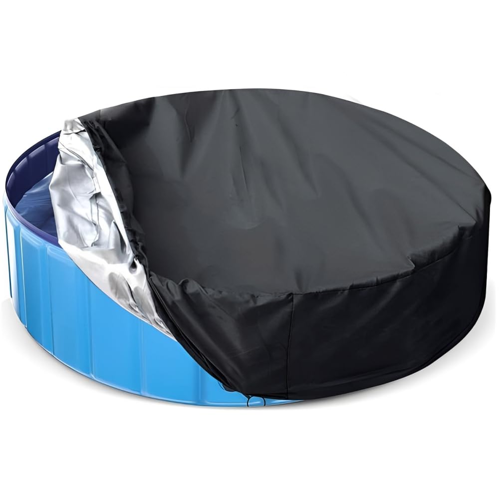 Foldable Outdoor Swimming Pool Cover, Round Dog Pool Cover with Adjustable Drawstring, UV Resistant, Waterproof Paddling Pool Covers for Dog Pools, Kids Inflatable Tubs, Hot Tub Lid (122×30cm)