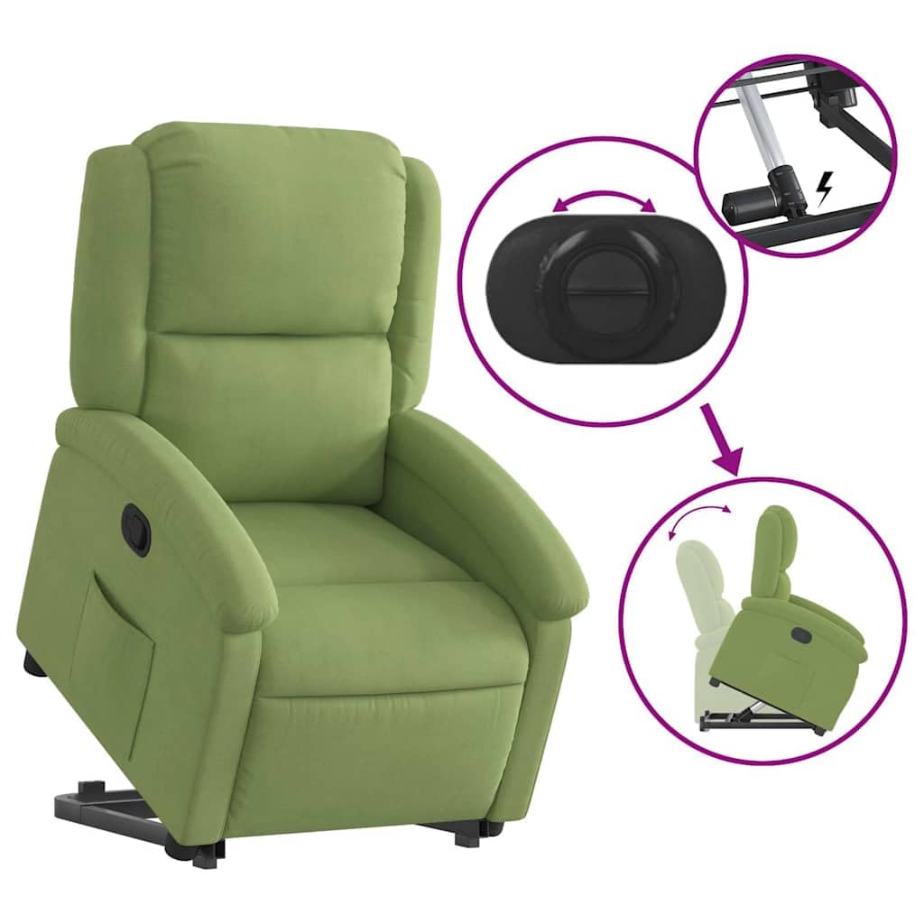 vidaXL Relaxsessel, Sessel mit Aufstehhilfe, Fernsehsessel mit Liegefunktion, Liegesessel Aufstehsessel für Wohnzimmer, Hellgrün Samt