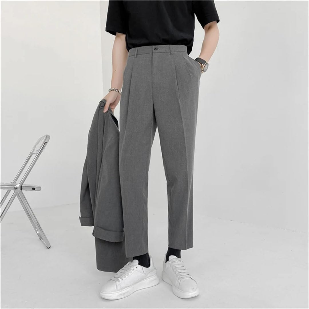 Pantalones de traje coreanos sueltos y rectos para hombre, pantalones formales de oficina