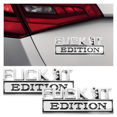 Image of Dickno 2 PCS Fuck It Edition Emblem for Car, Auto Fender Bumper Decoration Stickers, Vehicle 3D Side Fender Rear Trunk Decal Badge, Universal Exterior Accessories for Car (Silver & Black)