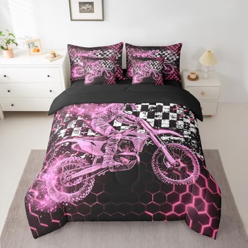 Feelyou Dirt Bike Comforter Set with Sheets 7 Piece Full Size for Kids Boys