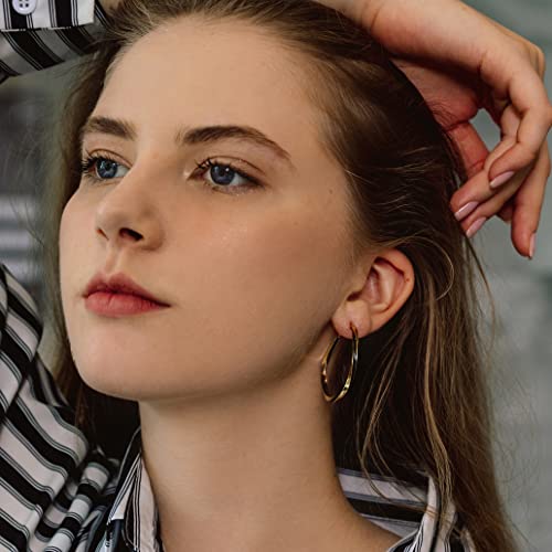 Big Twist Hoop Earrings - 18K Gold Plated,Twist Hoop Earrings - 925 Sterling Silver Post，Lightweight Gold Hoops Black and white element for Women and Girl2