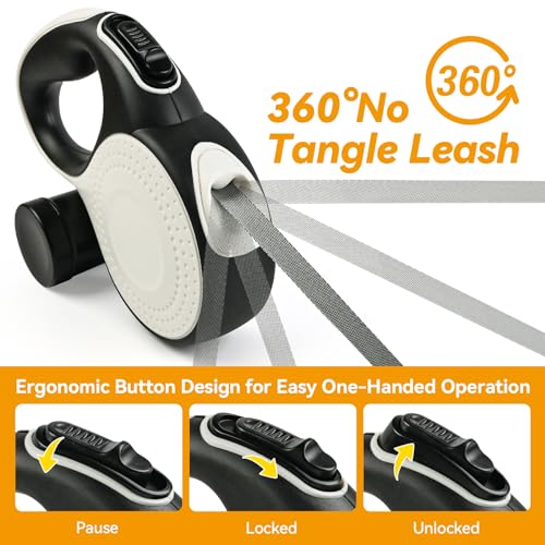 Odriew DOG LEASH 16Ft, 360° Tangle-Free, 6-In-1 With Chew Proof Cable, Led Light, Dispenser, 2 Poop Bags. One Button Brake & Lock, Anti-Slip Handle, For Dogs Up To 80Lbs. thumb #2