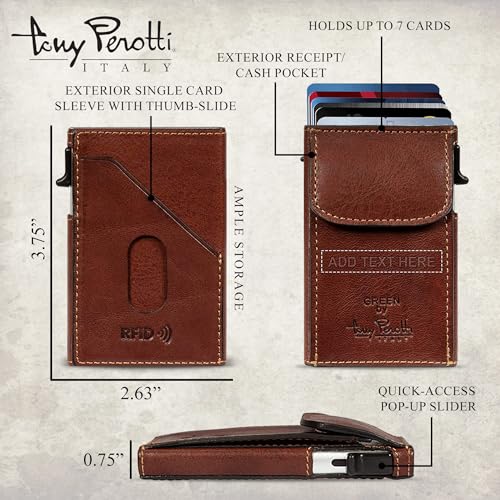 Tony Perotti Italian Leather Quick Access Wallet - Men's Slim RFID Wallet With Pop-Up Card Slider & Receipt Pocket - Eco-Friendly Vegetable-Tanned Full Grain Made in Italy2