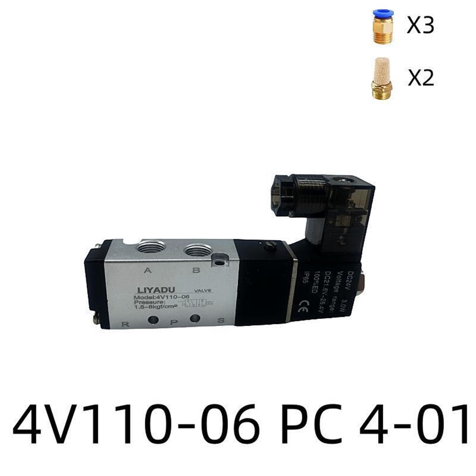 4V110-06 1/8" pneumatisches Steuermagnetventil 5 Wege 2 Positionen DC 24V DC 12V AC 110V AC220V mit 4mm 6mm 8mm passenden Luftventilen(Led W Pc4-01,DC 12V)