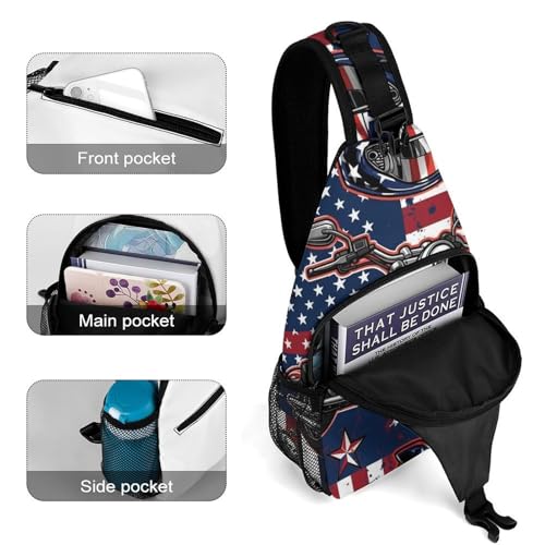 Fashion Dress Decor Sling Backpack Shoulder Bag, Day Pack, Chest Shoulder Bag For Travel Shopping Dirt Bike American Flag Motocross Motorcycle4