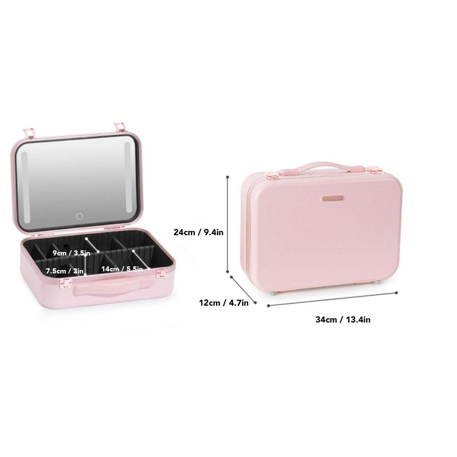 Reise Make-Up Tasche Mit LED-Spiegel, 3 Farbe Und Stepless Dimmbarer Wieder Aufladbarer Kosmetischer Zug Koffer Mit Teiler Und Make-Up Pinsel Halter Tragbarer Kosmetischer Organize