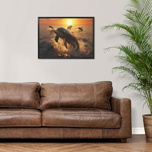 Décoration murale dauphin et coucher de soleil moderne 40x30