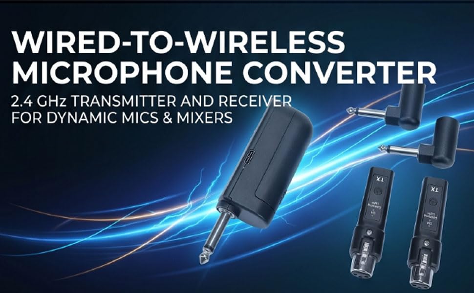 Convertidor inalámbrico Zunate 2.4G de micrófono con cable a inalámbrico, sistema transmisor y receptor para micrófonos dinámicos y de condensador, mezclador de sonido, plug and play, rango de 30-50 m miniatura 7