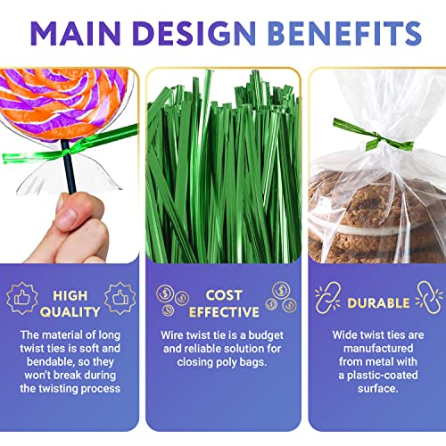 APQ Metallic Twist Ties for Bags 4 Inch. 1000 Pack Plastic Coated Bread Twist Ties for Treat Bags. Bendable and Reusable Wire Bread Ties. Lightweight Metallic Twist Tie. Durable Twisty Ties for Bags