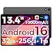 RebotAi Tablet 13.4 Inch, Android 16 Tablet with Octa-Core Processor, 32GB RAM+256GB ROM/ 1TB TF, 10000mAh Large Tablet 1920 * 1200 IPS, 5+16MP/GPS/Gemini AI/Widevine L1, Case Included
