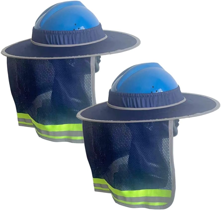 Hard Hat Neck Sun Shade Front Full Brim- 2 Packs Reflective Hardhats Sun Shield with High Visibility Strip, One Size Fits All Hardhats for Sun Protection(Hi-Viz Blue)
