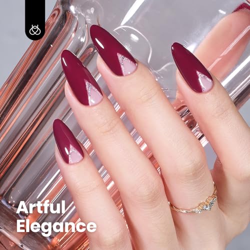 Image of Beetles Burgundy Red Gel Polish - Hema-Free 15ML Full Size Plum Wine Red Colors Soak Off UV Gel Nail Polish for Manicure Salon Color Bottle 0.5Oz Fall Nails Art