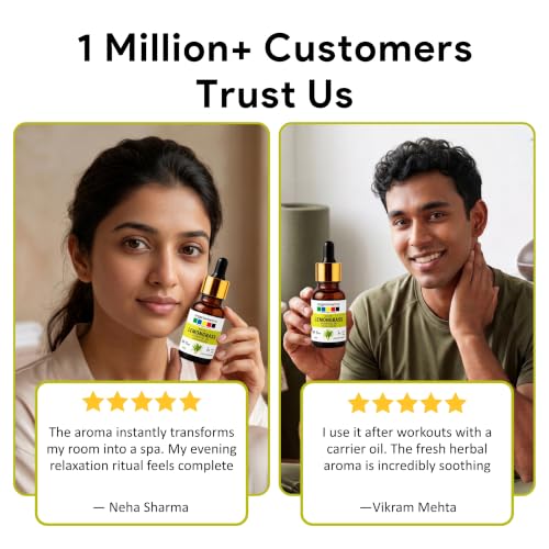 Image of Organix Mantra Lemongrass Essential Oil for Skin Cleansing & Nourishing, Hair & DIY - 100% Pure Natural & Steam Distilled Oil - 15ML