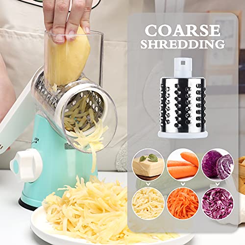 Ancevsk Rotary Cheese Grater Manual Kitchen Shredder, Speed Round Mandoline Vegetable Slicer Safe Food Grinder With 3 Interchangeable Blades For Nuts, Potato, Carrot, Garlic, Walnut (Blue) #TOP2