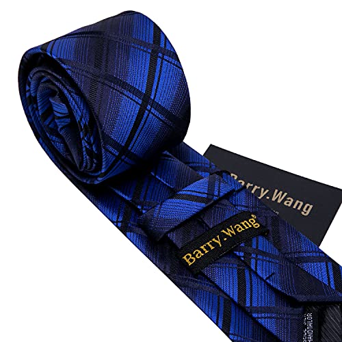 Image of Barry.Wang Plaid Ties for Men Silk Necktie Handkerchief Cuff Links Set