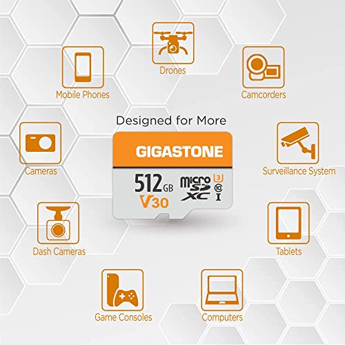 Image of GIGASTONE 512GB Micro SD Card, for Surveillance, Security Camera, Action Camera, Drone, 100MB /s, A1 V30 4K Video Recording MicroSDXC Memory Card UHS-I Class 10