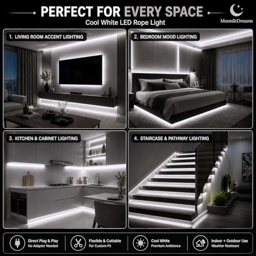 Image of MoonlitDreams 3 Meter LED Rope Light for Decoration - Waterproof White SMD Cove Light for Ceiling, Home Decor, LED Pipe Light for Diwali, Festival, Indoor, Outdoor Use