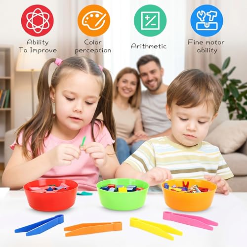 Image of VioraWhite 12 Pcs Sorting Bowls with Tweezers, 6 Color Counting Toy Develops Fine Motor Skills, STEM Early Math Activity Set for Preschool Kids, Ideal for Back to School Learning