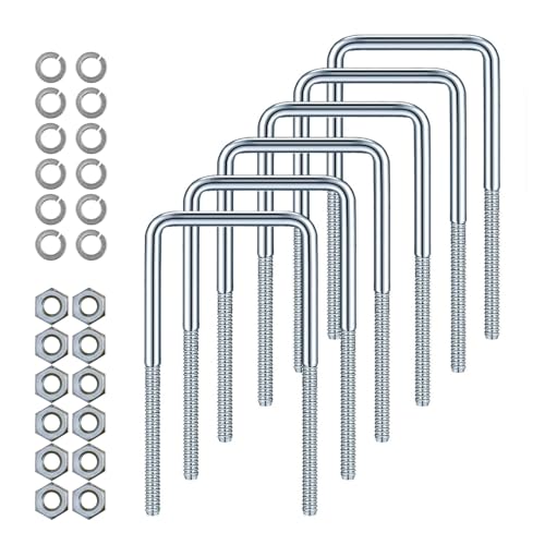 Image of 3 inch W x 7.1 inch L Zinc-Plated U-Bolts with Nuts and Spring Washers for Boat Trailer Tubes, Rectangular Wood and Metal Objects, Square Zinc-Plated Bolts (M10 x 80mm x 180mm