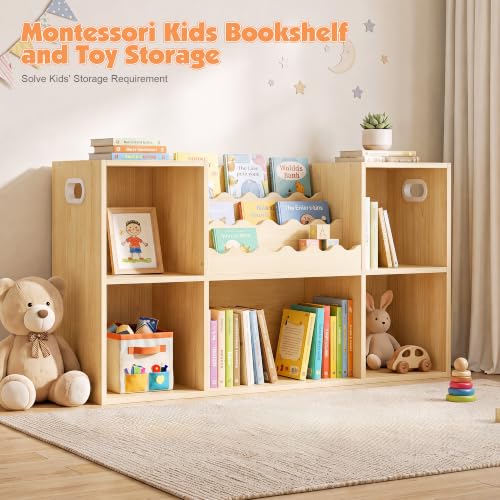 Naches Wood Montessori Shelf with 3-Tier Scalloped Kids Bookshelf Toddler Toy Cube Storage Cabinet Organizer Child Book Rack Baby Front Facing Bookcase 5 Section for Playroom Nursery Classroom Daycare - Image 7