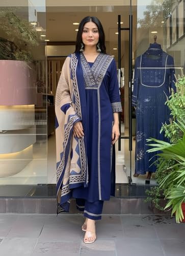 Image of ANNI Designer Women's Rayon Viscose Straight Printed Kurta with Pant & Dupatta Set | Ethnic 3-Piece Readymade Suit for Women | Elegant Festive & Office Wear Traditional Outfit