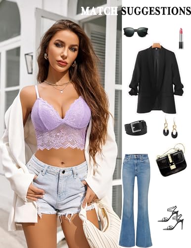 Image of Avidlove Lace Bralettes for Women V Neck Spaghetti Strap Bra Unpadded Tops Sexy Cami Crop Top Going Out Lingerie