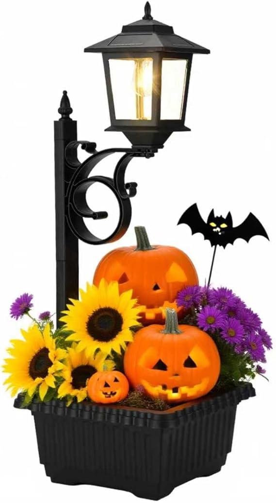 Outdoor Flower Pots 2 in 1, Floor Lamps Waterproof, Wall Mount Solar Lamp Post Lights, Outdoor Decorative Lamp for Garden, Patio, Front Porch, Back Door, Warm White. (Flower Pots Included)
