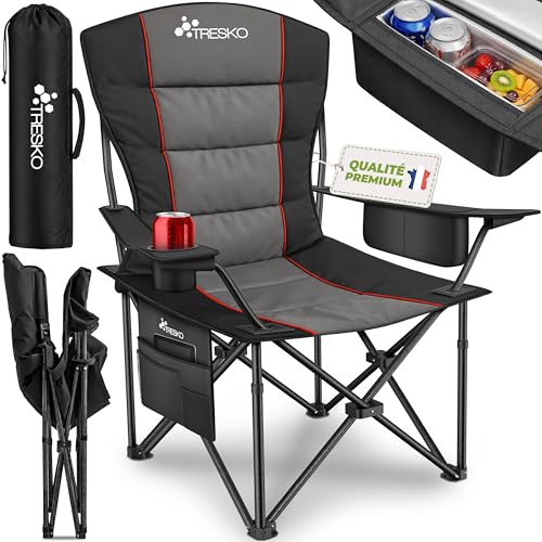 TRESKO® Chaise de Camping Pliante et transportable | jusqu'à 150 kg | Chaise de pêche Portable avec accoudoirs et Porte-gobelets (Anthracite)