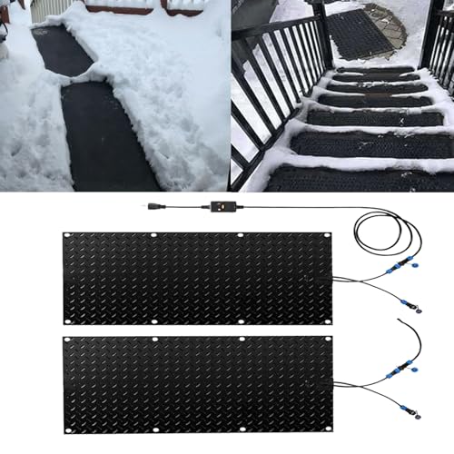 加熱式融雪マット 屋外用、階段用融雪マット 1/2/3/4/5枚冬季除雪用 110V 滑り止めゴム 、凍結防止 積雪防止 スリップ防止 転倒防止、屋外、段差、出入り口、歩道、通路、玄関、車道用、電源コード付き、溶解速度3インチ/時間(2枚,10 in*30