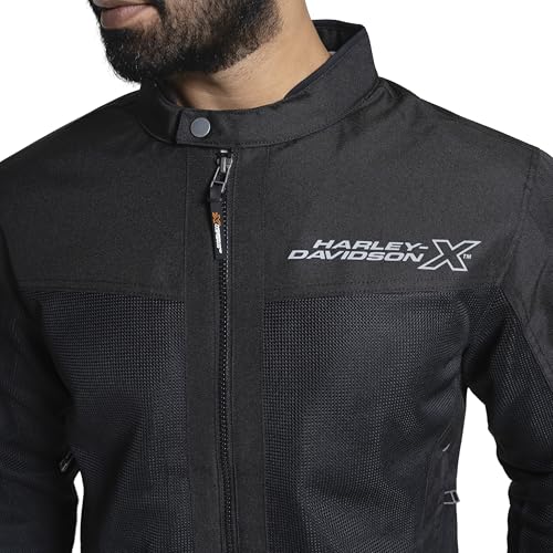 Image of HARLEY-DAVIDSON X Bold Edge Riding Jacket for Men | Polyester with Breathable Mesh Lining | Reflective Prints, Pre-Curved Sleeves & Protector Compartments | Comfortable & Stylish Motorcycle Jacket