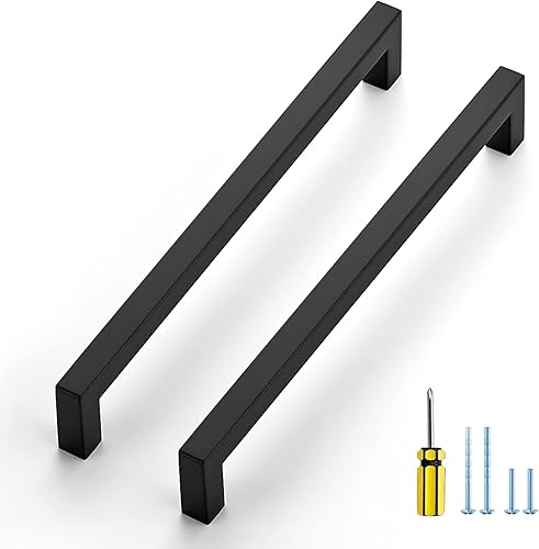 Vista 93 de Ravinte Paquete de 10 tiradores cuadrados de gabinete de 10 pulgadas, manijas negras de gabinete de cocina, accesorios de cocina negro mate